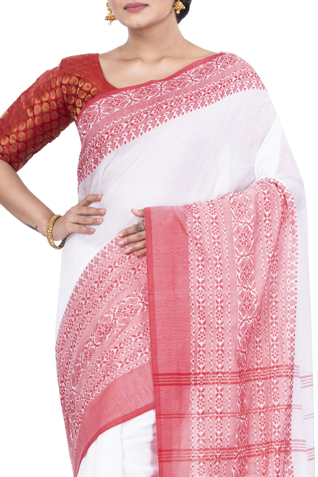 White Pure Cotton Begompuri_Hand Hand Loom Saree (668)